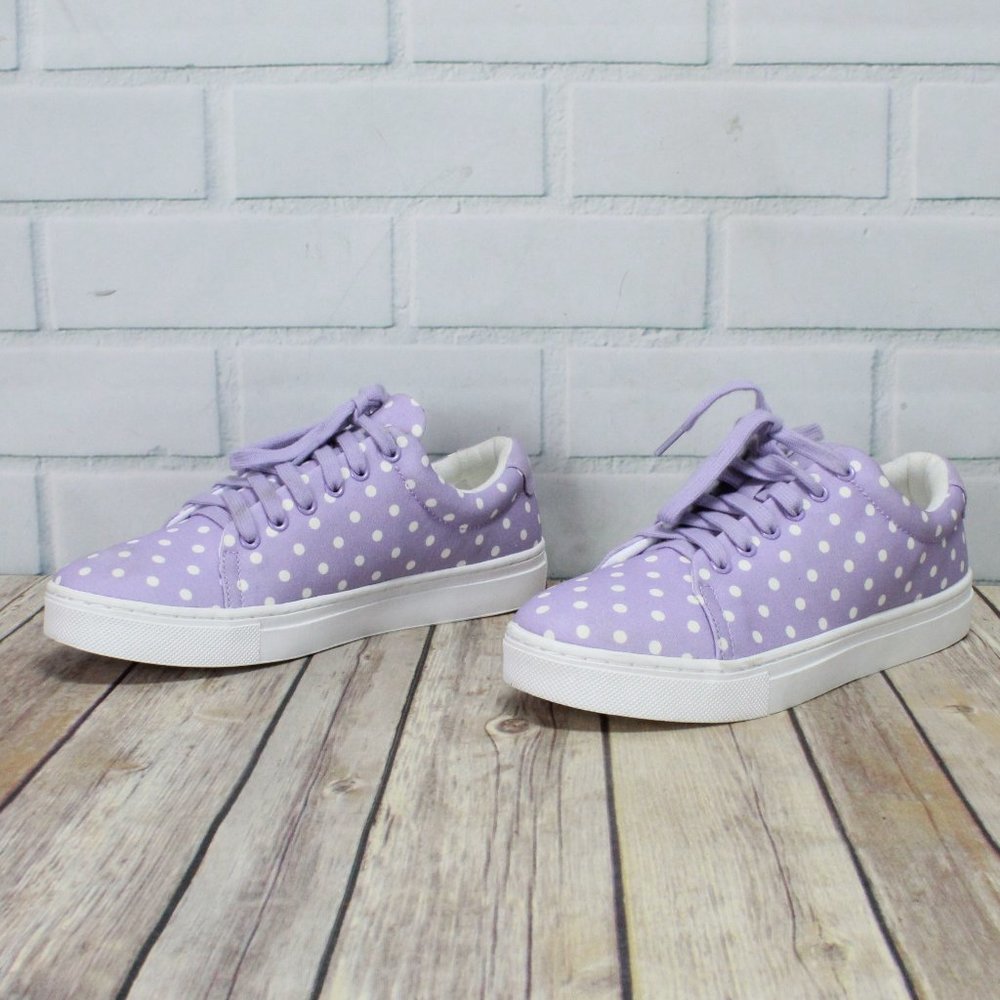 Isaac Mizrahi Live Imjorina Purple Canvas Polka Dots Lace Up Sneakers Size 8.5 - Picture 2 of 10